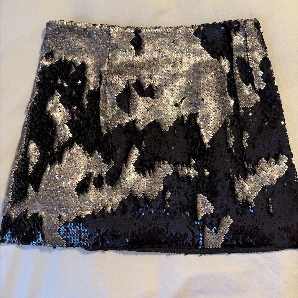 Free People Black and Silver Sequin Mini Skirt